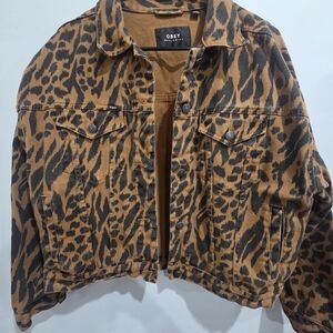 Obey Leopard Print Denim Jacket - Rust/Black